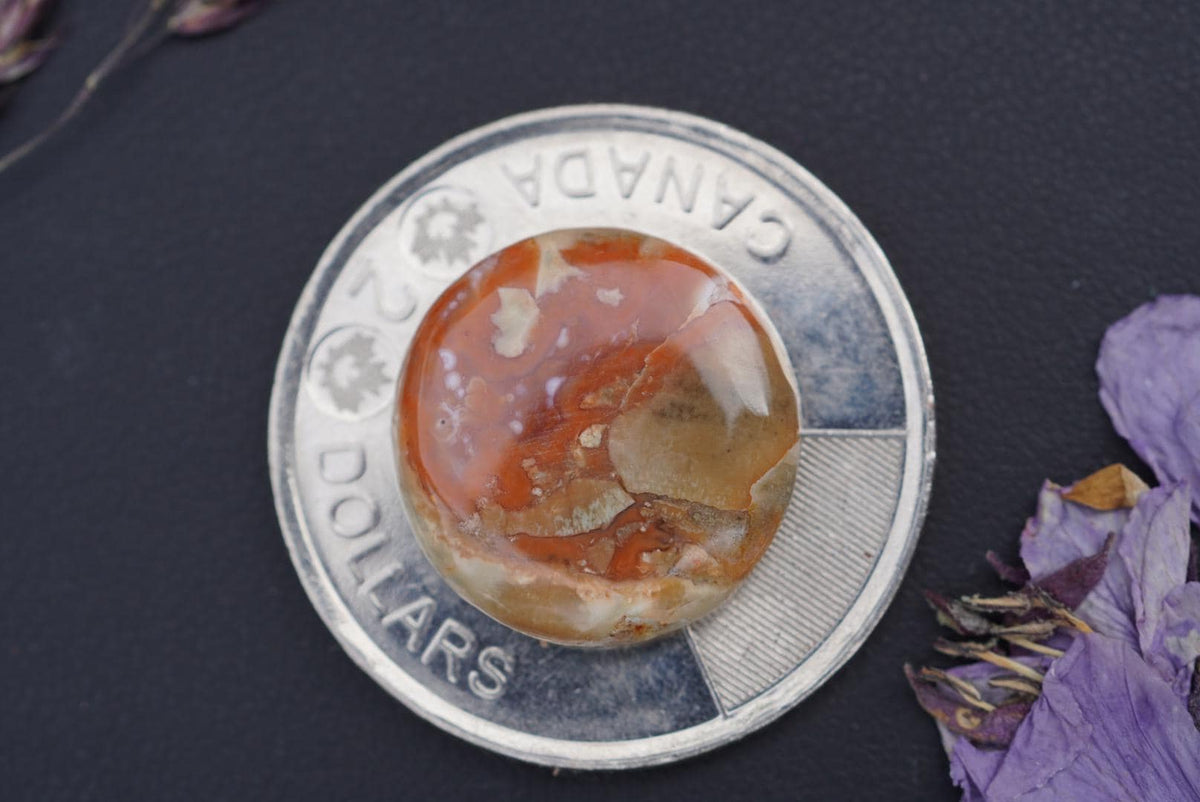 Agate Cabochon, 17 x 4 mm, Handmade Round, from Quebec, Canada