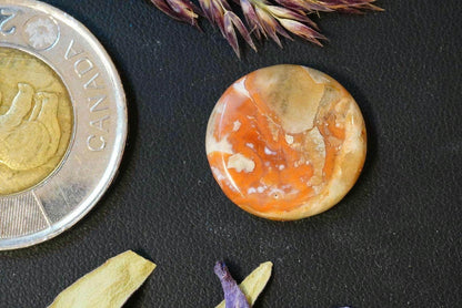 Agate Cabochon, 17 x 4 mm, Handmade Round, from Quebec, Canada