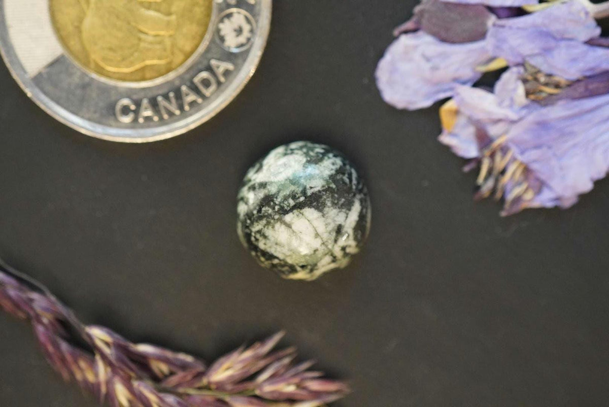 Flower Stone Cabochon, 14 x 6 mm, Handmade Round, from British Columbia, Canada