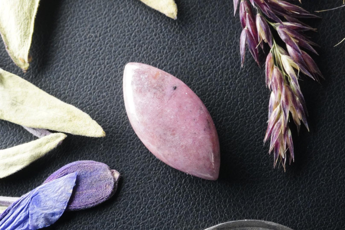 Rhodonite Cabochon, 20 x 10 mm, Handmade Marquise from British Columbia, Canada