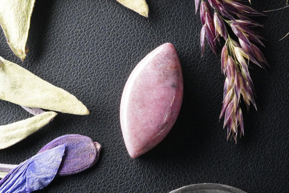 Rhodonite Cabochon, 20 x 10 mm, Handmade Marquise from British Columbia, Canada