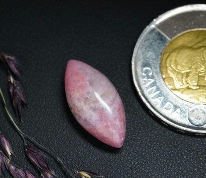 Rhodonite Cabochon, 21 x 10 mm, Handmade Marquise, from British Columbia, Canada