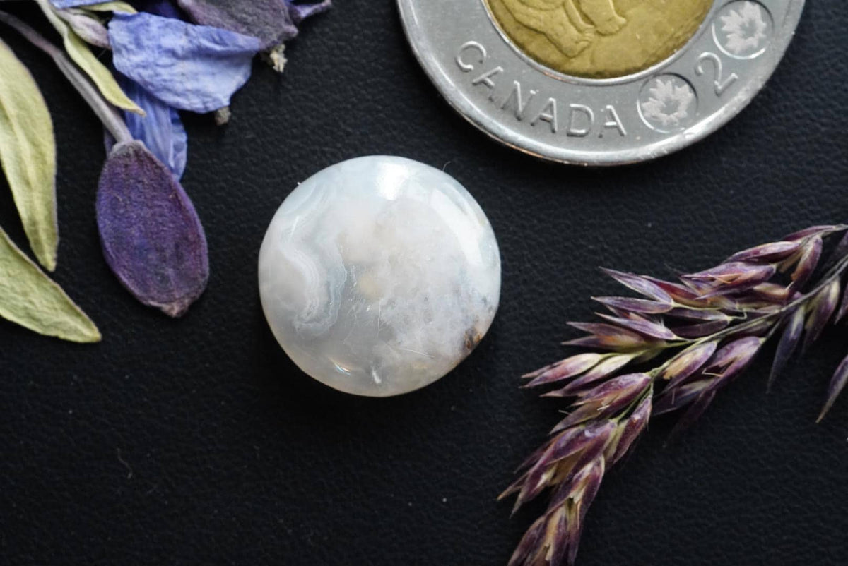 Agate Cabochon, 16 x 6 mm, Handmade Round, from British Columbia, Canada