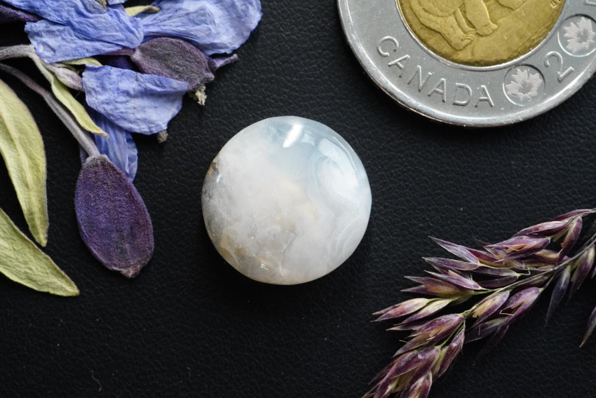 Agate Cabochon, 16 x 6 mm, Handmade Round, from British Columbia, Canada