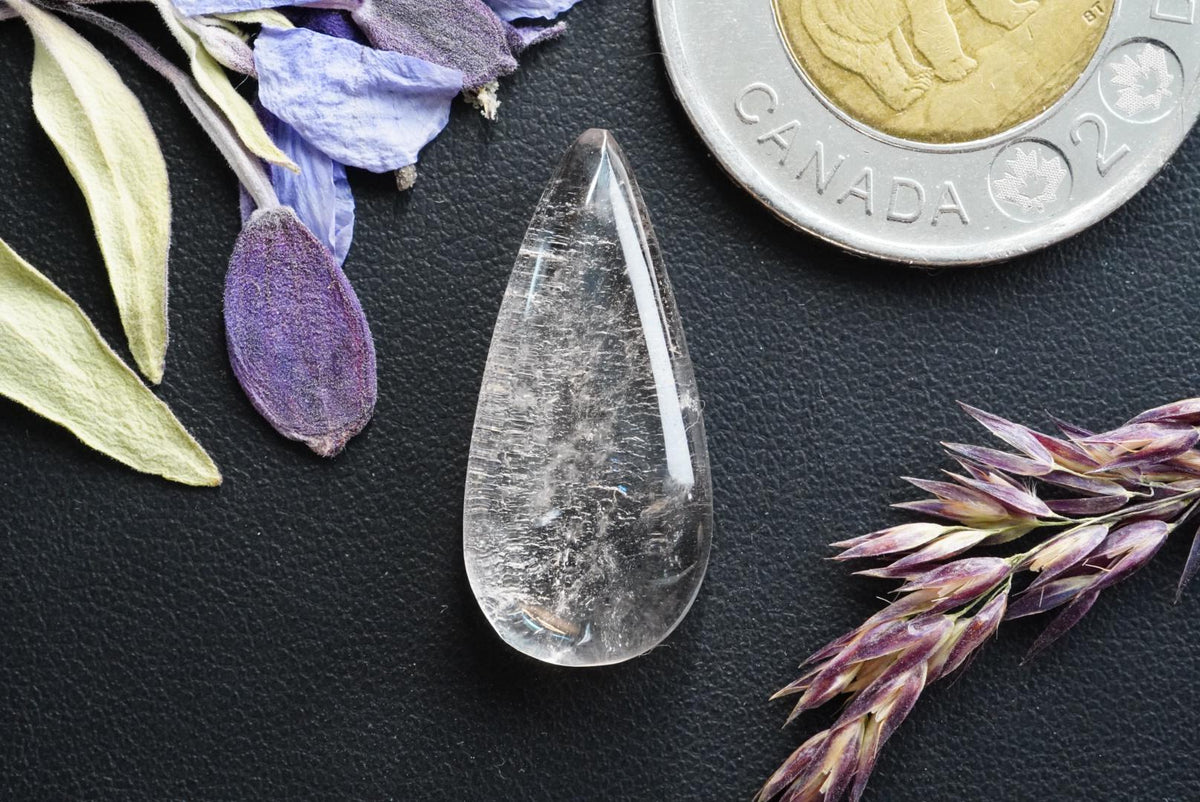 Quartz Cabochon, 26 x 12 mm, Handmade Pear, from Newfoundland and Labrador, Canada