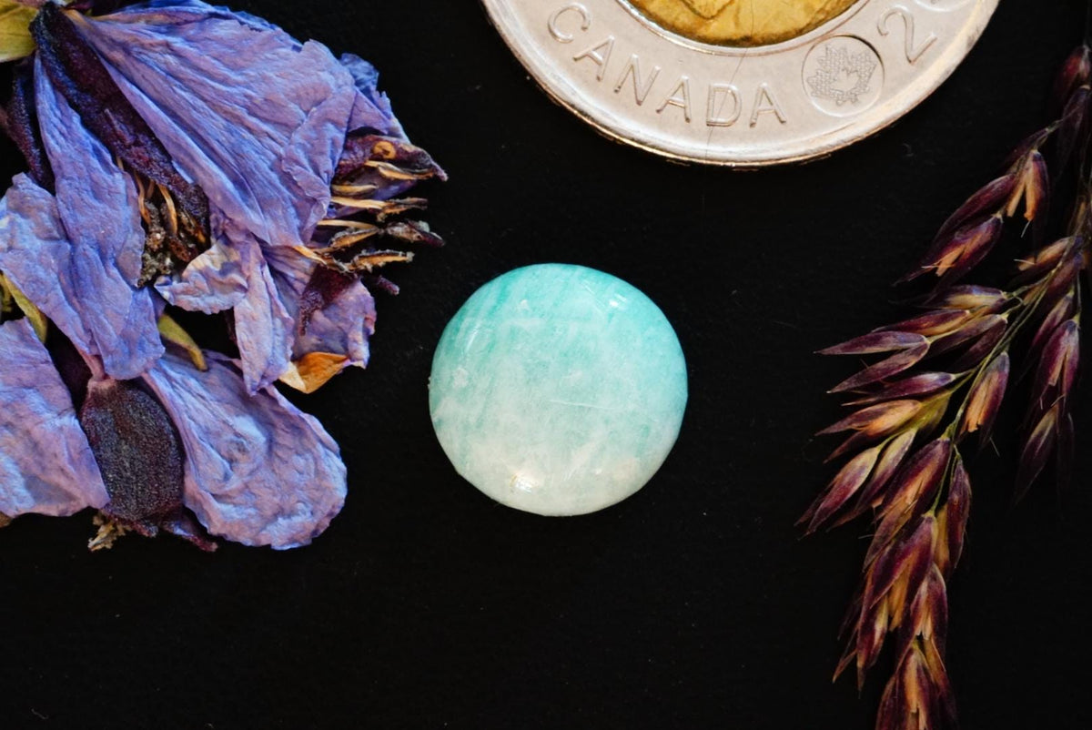 Amazonite Cabochon, 12 x 5 mm, Handmade Round, from Quebec, Canada