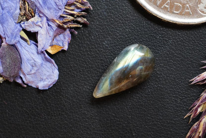 Labradorite Cabochon, 15 x 8 mm, Handmade Pear, from Newfoundland and Labrador, Canada
