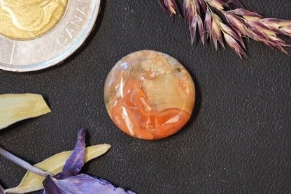 Agate Cabochon, 16 x 4 mm, Handmade Round, from Quebec, Canada