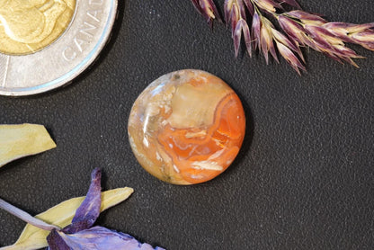 Agate Cabochon, 16 x 4 mm, Handmade Round, from Quebec, Canada