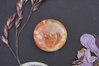 Agate Cabochon, 17 x 4 mm, Handmade Round, from Quebec, Canada