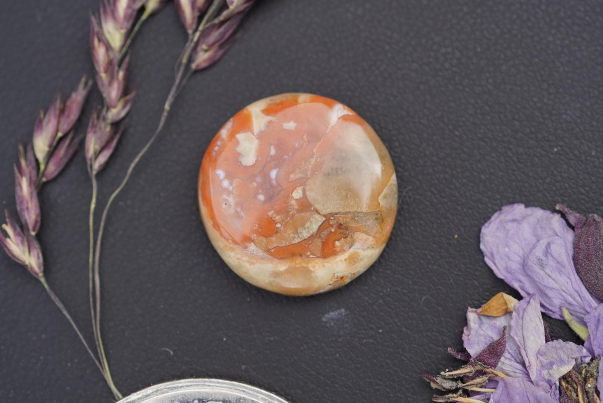 Agate Cabochon, 17 x 4 mm, Handmade Round, from Quebec, Canada