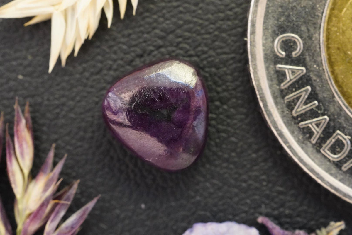 Corundum-Sapphire Cabochon, 8.75 x 3.9 mm, Handmade Trillion, from Newfoundland and Labrador, Canada