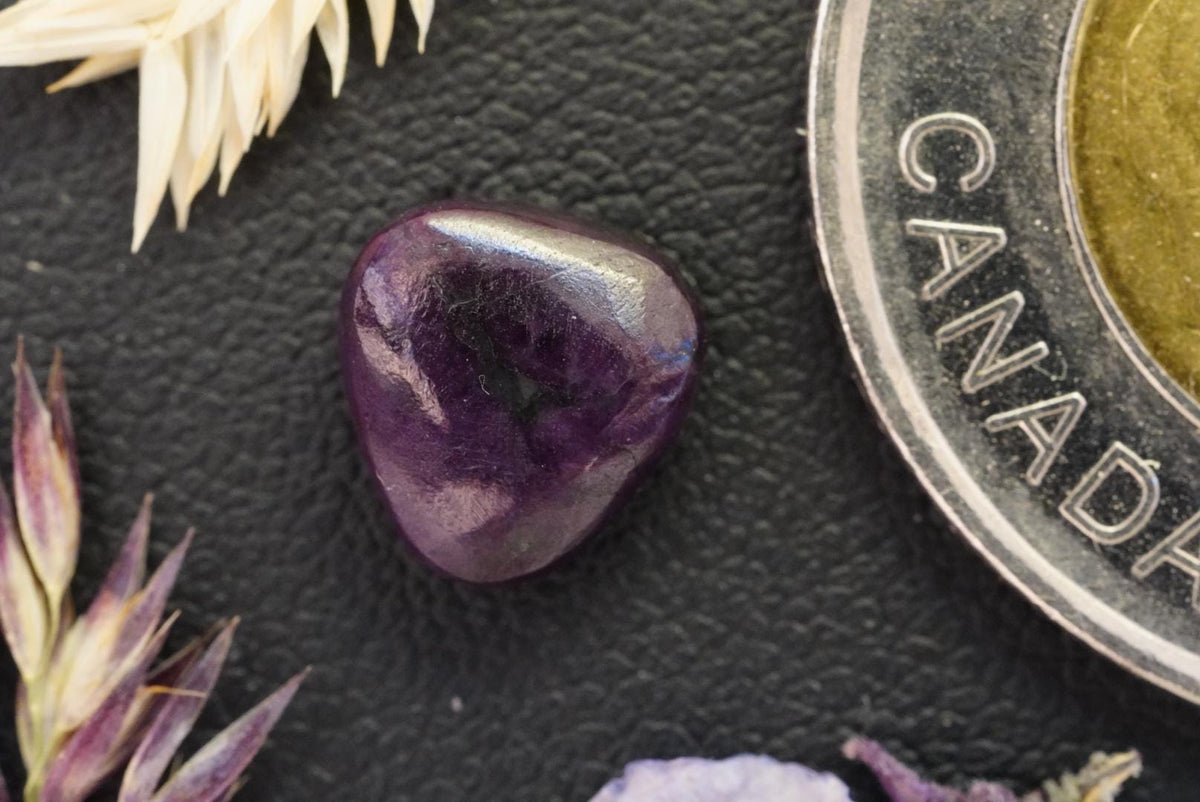 Corundum-Sapphire Cabochon, 8.75 x 3.9 mm, Handmade Trillion, from Newfoundland and Labrador, Canada