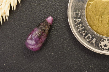 Corundum-Sapphire Cabochon, 13 x 6 mm, Handmade Pear, from Newfoundland and Labrador, Canada