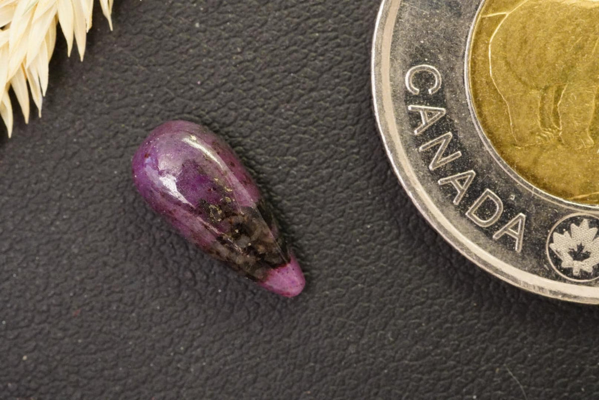 Corundum-Sapphire Cabochon, 13 x 6 mm, Handmade Pear, from Newfoundland and Labrador, Canada