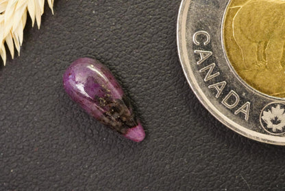 Corundum-Sapphire Cabochon, 13 x 6 mm, Handmade Pear, from Newfoundland and Labrador, Canada