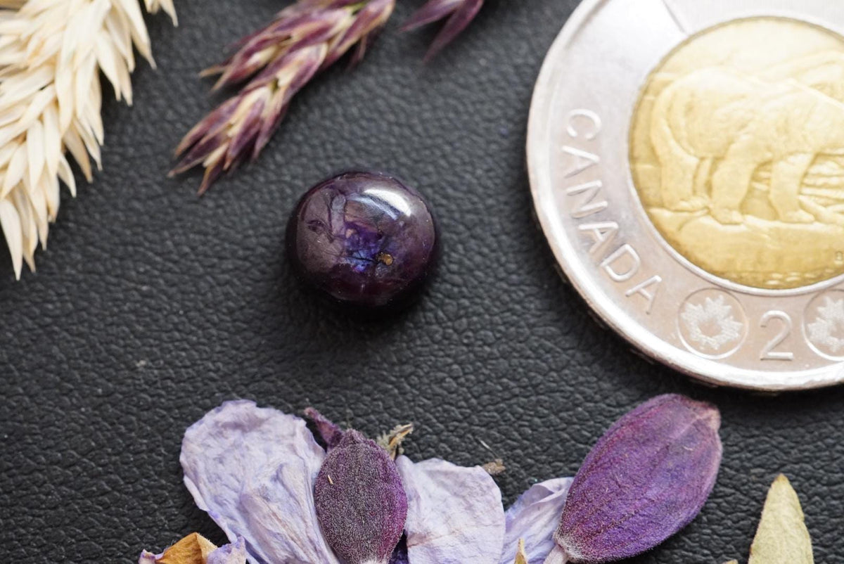 Corundum-Sapphire Cabochon, 9 x 5.5 mm, Handmade Round, from Newfoundland and Labrador, Canada