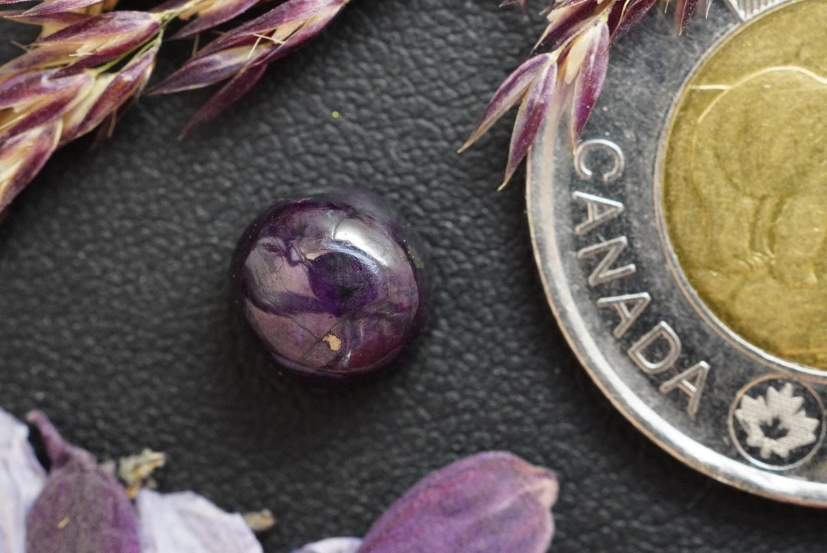 Corundum-Sapphire Cabochon, 9 x 5.5 mm, Handmade Round, from Newfoundland and Labrador, Canada