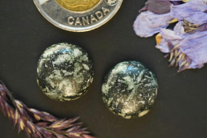 Flower Stone Cabochons, 17 x 7 mm, Handmade Round Pair, from British Columbia, Canada
