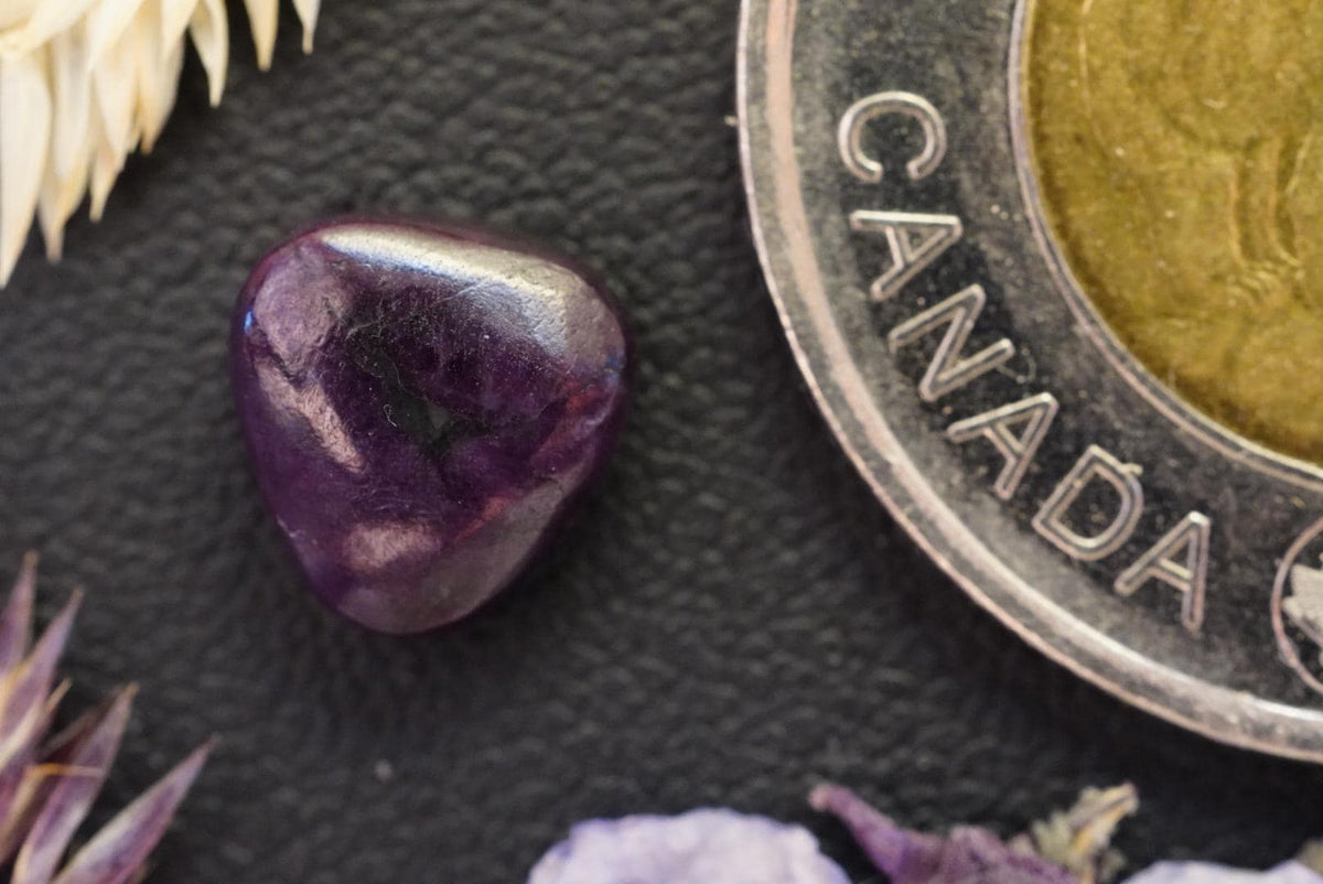 Corundum-Sapphire Cabochon, 8.75 x 3.9 mm, Handmade Trillion, from Newfoundland and Labrador, Canada