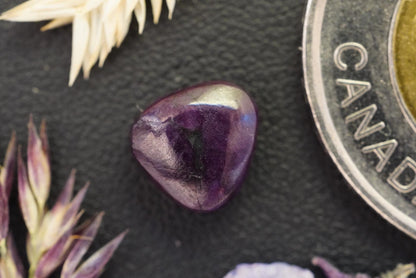 Corundum-Sapphire Cabochon, 8.75 x 3.9 mm, Handmade Trillion, from Newfoundland and Labrador, Canada