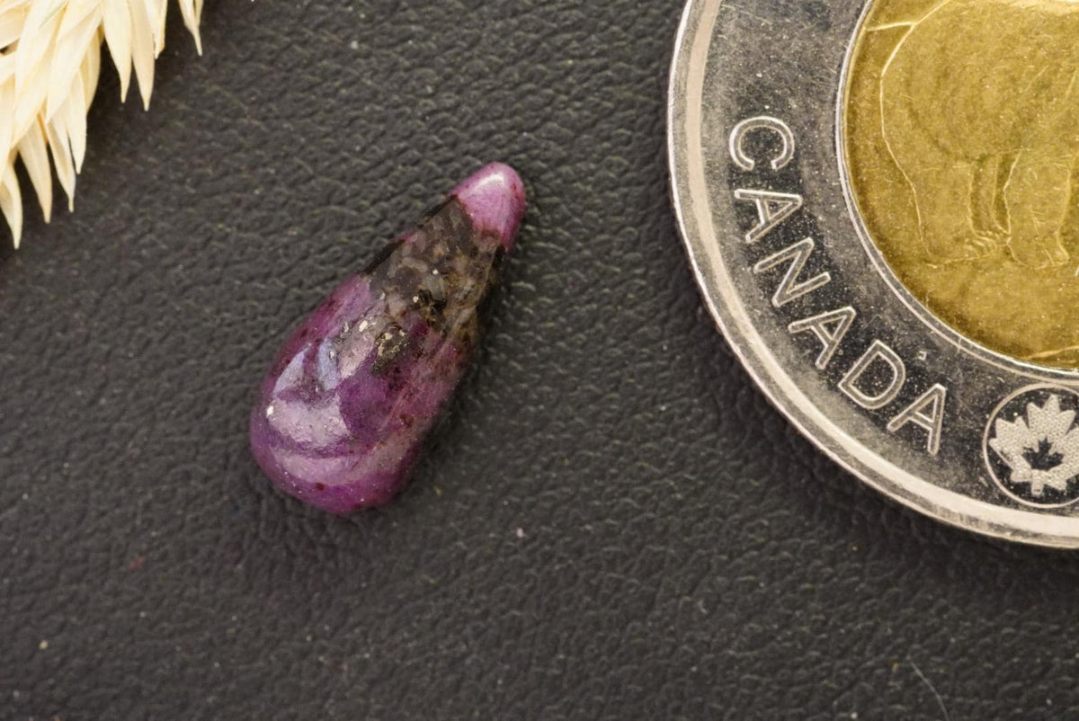Corundum-Sapphire Cabochon, 13 x 6 mm, Handmade Pear, from Newfoundland and Labrador, Canada