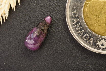 Corundum-Sapphire Cabochon, 13 x 6 mm, Handmade Pear, from Newfoundland and Labrador, Canada