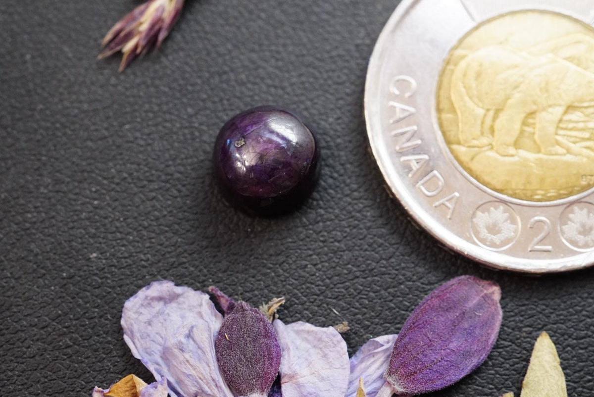 Corundum-Sapphire Cabochon, 9 x 5.5 mm, Handmade Round, from Newfoundland and Labrador, Canada