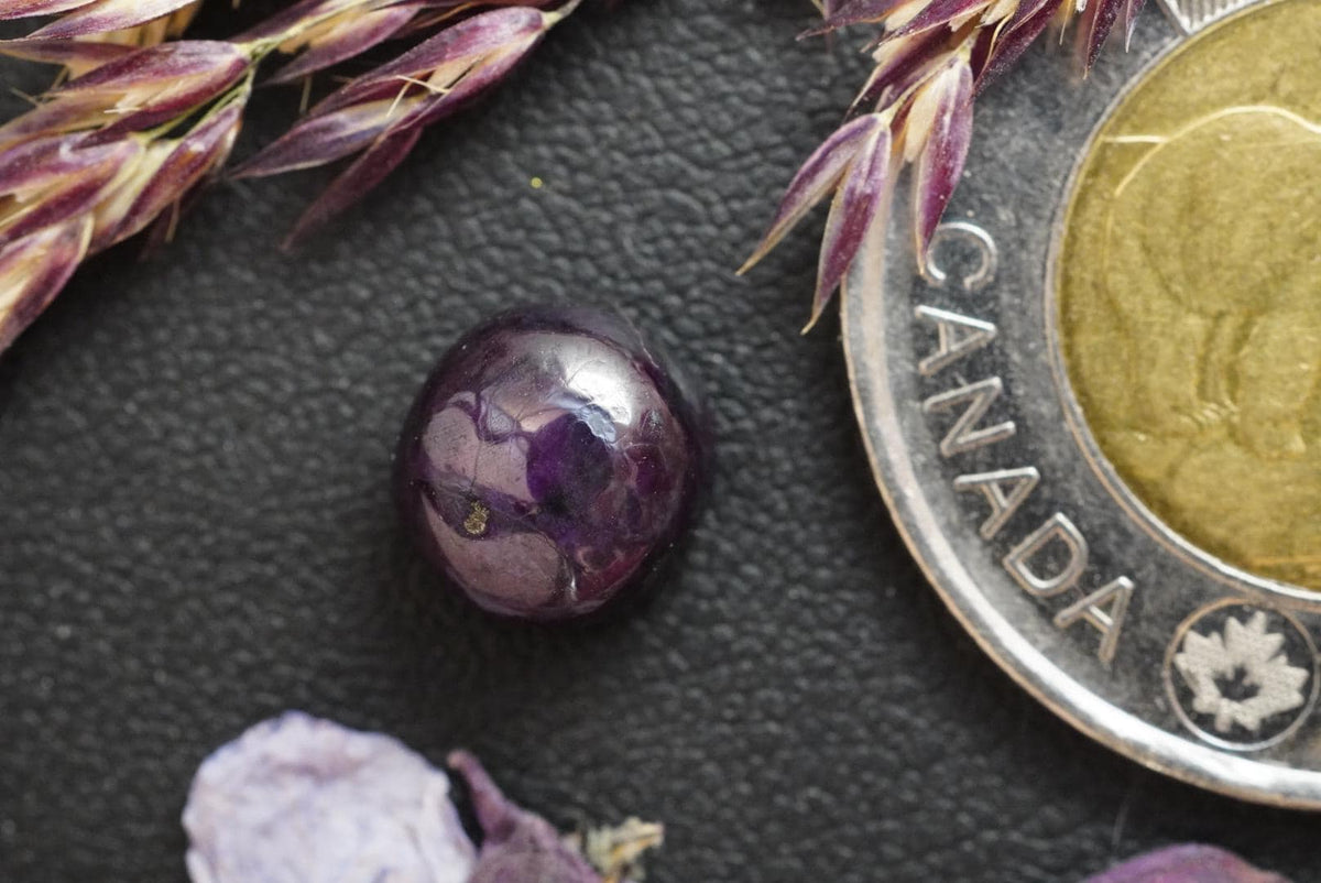 Corundum-Sapphire Cabochon, 9 x 5.5 mm, Handmade Round, from Newfoundland and Labrador, Canada