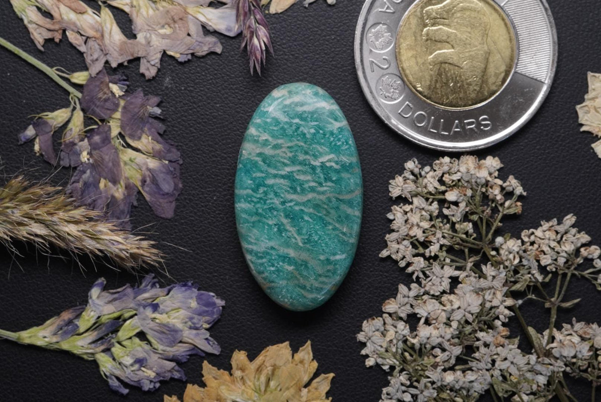Amazonite Cabochon, 31 x 18 mm, Handmade Oval, from Quebec, Canada