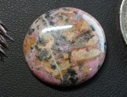 Rhodonite Cabochon, 20 x 5 mm, Handmade Round, from British Columbia, Canada