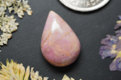 Rhodonite Cabochon, 24 x 16 mm, Handmade Pear, from British Columbia, Canada