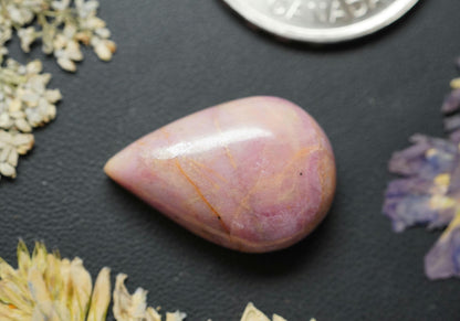 Rhodonite Cabochon, 24 x 16 mm, Handmade Pear, from British Columbia, Canada