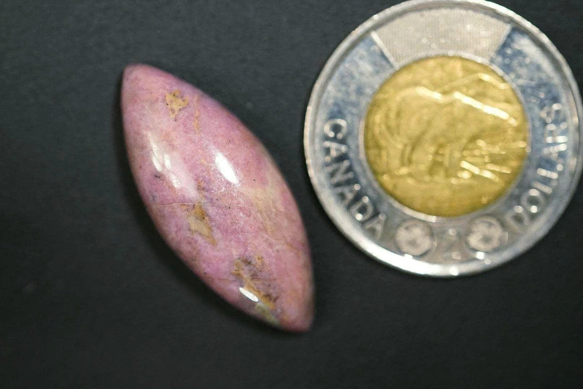 Rhodonite Cabochon, 32 x 14 mm, Handmade Marquise, from British Columbia, Canada