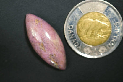 Rhodonite Cabochon, 32 x 14 mm, Handmade Marquise, from British Columbia, Canada