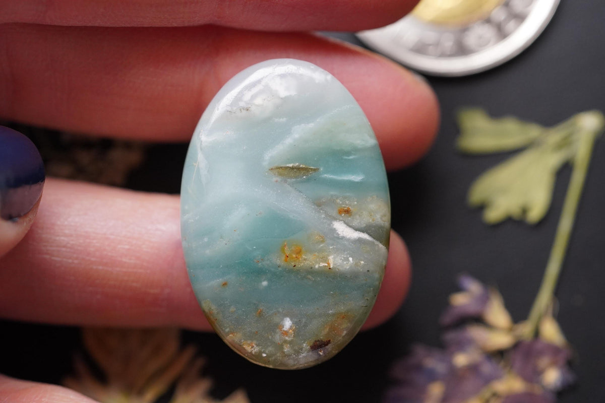 Ocean Picture Stone Cabochon, 33 x 22 mm, Handmade Oval, from British Columbia, Canada