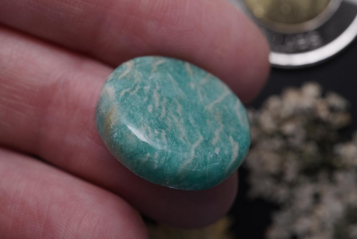 Amazonite Cabochon, 20 x 5.5 mm, Handmade Round, from Quebec, Canada