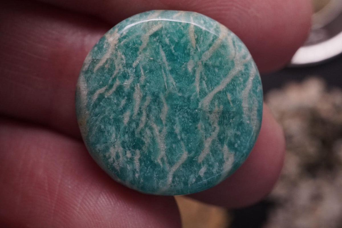 Amazonite Cabochon, 20 x 5.5 mm, Handmade Round, from Quebec, Canada