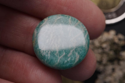 Amazonite Cabochon, 20 x 5.5 mm, Handmade Round, from Quebec, Canada