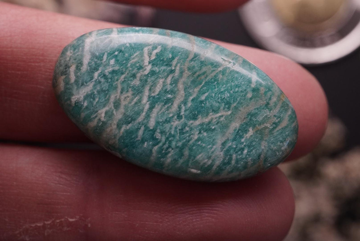 Amazonite Cabochon, 31 x 18 mm, Handmade Oval, from Quebec, Canada