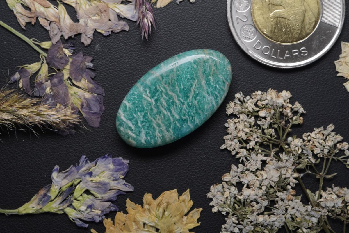 Amazonite Cabochon, 31 x 18 mm, Handmade Oval, from Quebec, Canada