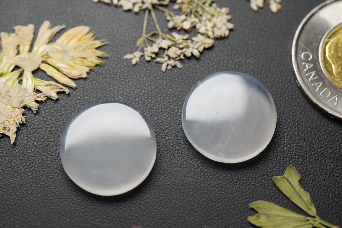 Agate Cabochons, 18 x 3.5 mm, Handmade Round Pair, from British Columbia, Canada