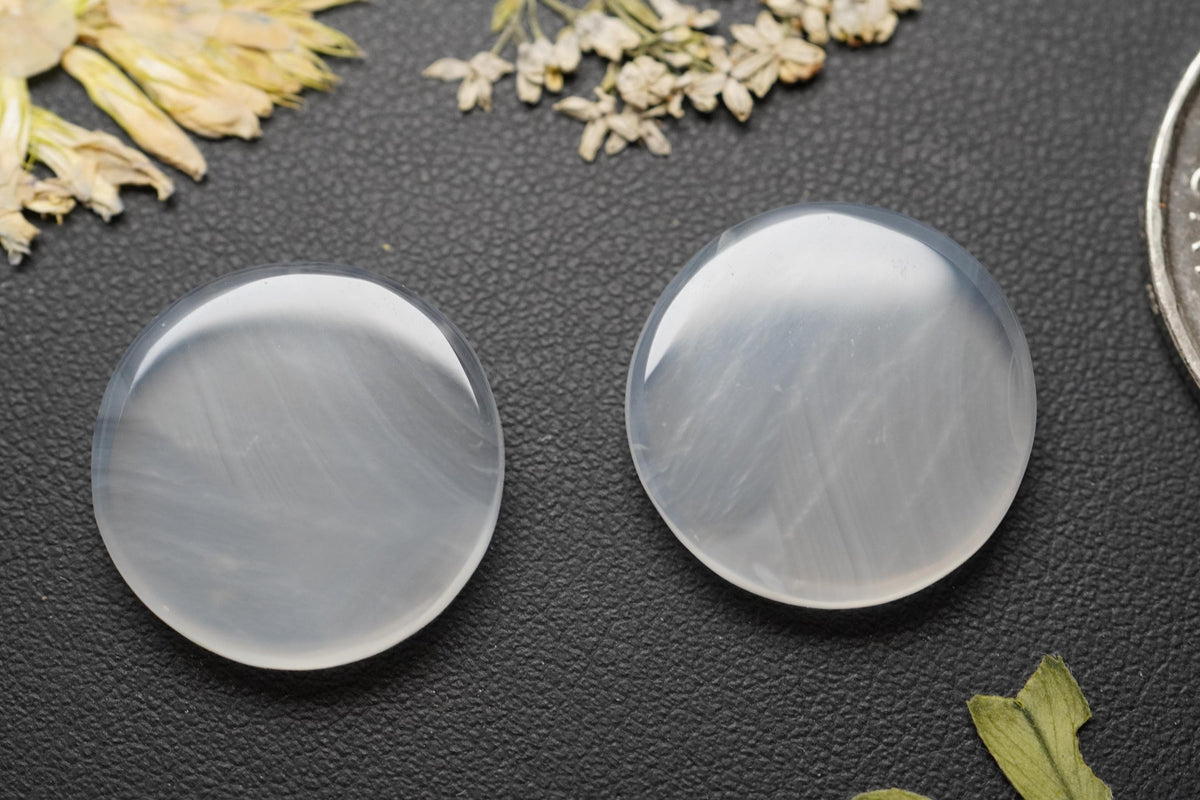 Agate Cabochons, 18 x 3.5 mm, Handmade Round Pair, from British Columbia, Canada