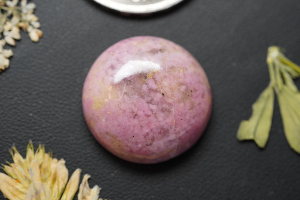 Rhodonite Cabochon, 21.5 x 7 mm, Handmade Round, from British Columbia, Canada