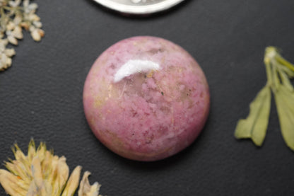 Rhodonite Cabochon, 21.5 x 7 mm, Handmade Round, from British Columbia, Canada