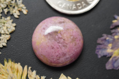 Rhodonite Cabochon, 21.5 x 7 mm, Handmade Round, from British Columbia, Canada