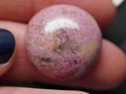 Rhodonite Cabochon, 21.5 x 7 mm, Handmade Round, from British Columbia, Canada
