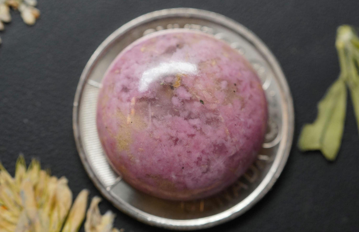 Rhodonite Cabochon, 21.5 x 7 mm, Handmade Round, from British Columbia, Canada