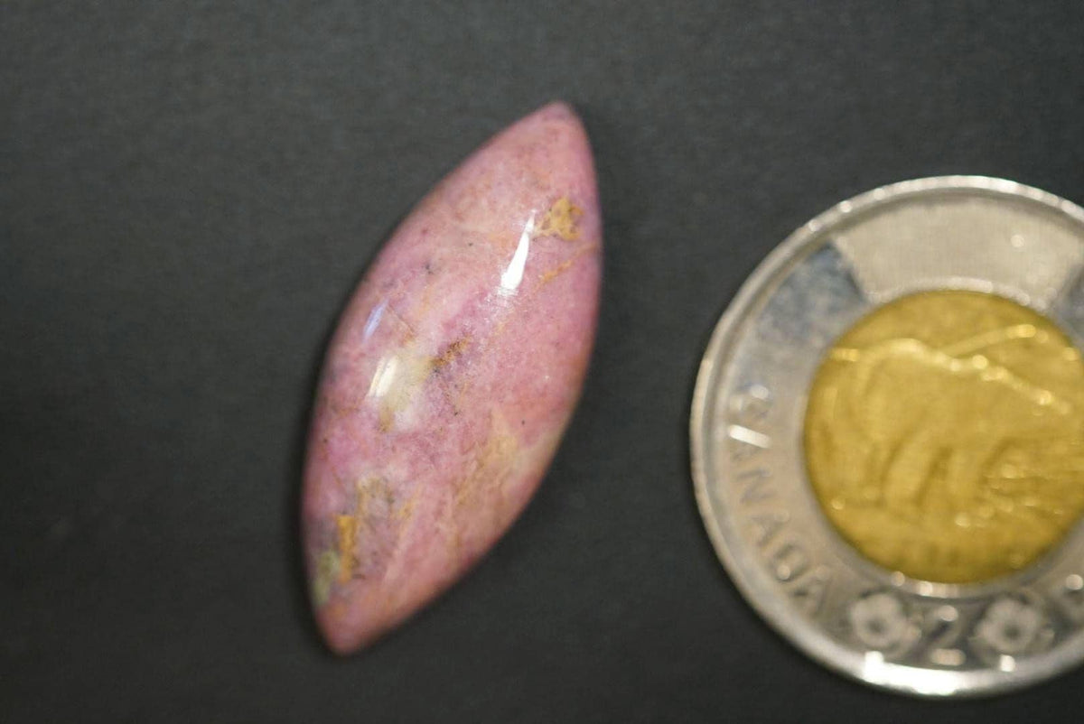 Rhodonite Cabochon, 32 x 14 mm, Handmade Marquise, from British Columbia, Canada