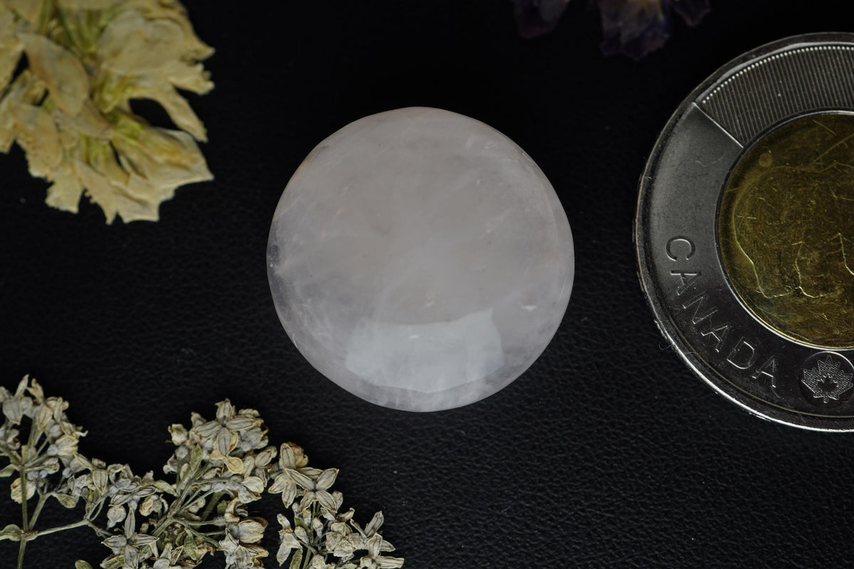 Rose Quartz Cabochon, 21.0 x 7.35 mm, Handmade Round, from Ontario, Canada